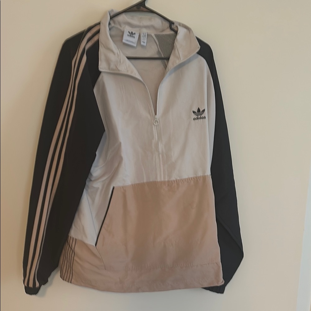 Adidas Beige and Black Windbreaker
